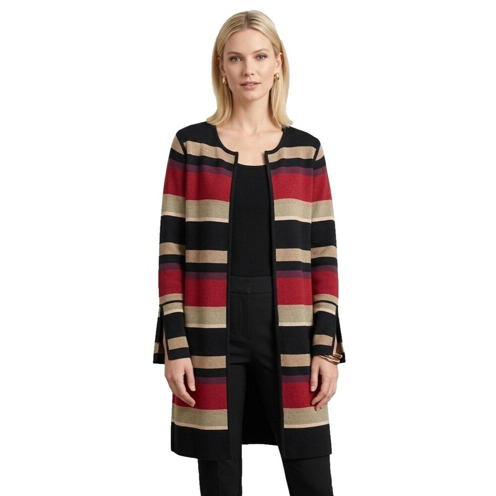 Chico's Cardigan Sweater Coat Open Front Size 3 Boho Lagenlook Forest Colors XL